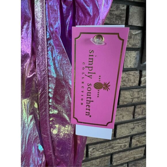 Simply Southern Size Large Pink Metallic Shorts NWT Liner Inside - Picture 2 of 9